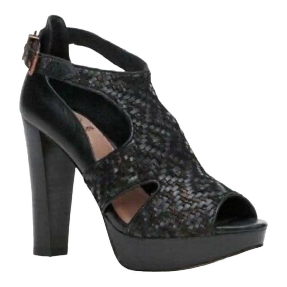 ELLIOTT LUCCA BERNADETTE BLACK WOVEN LEATHER PEEP TOE PLATFORM HEELS **NWOT** - Picture 10 of 16